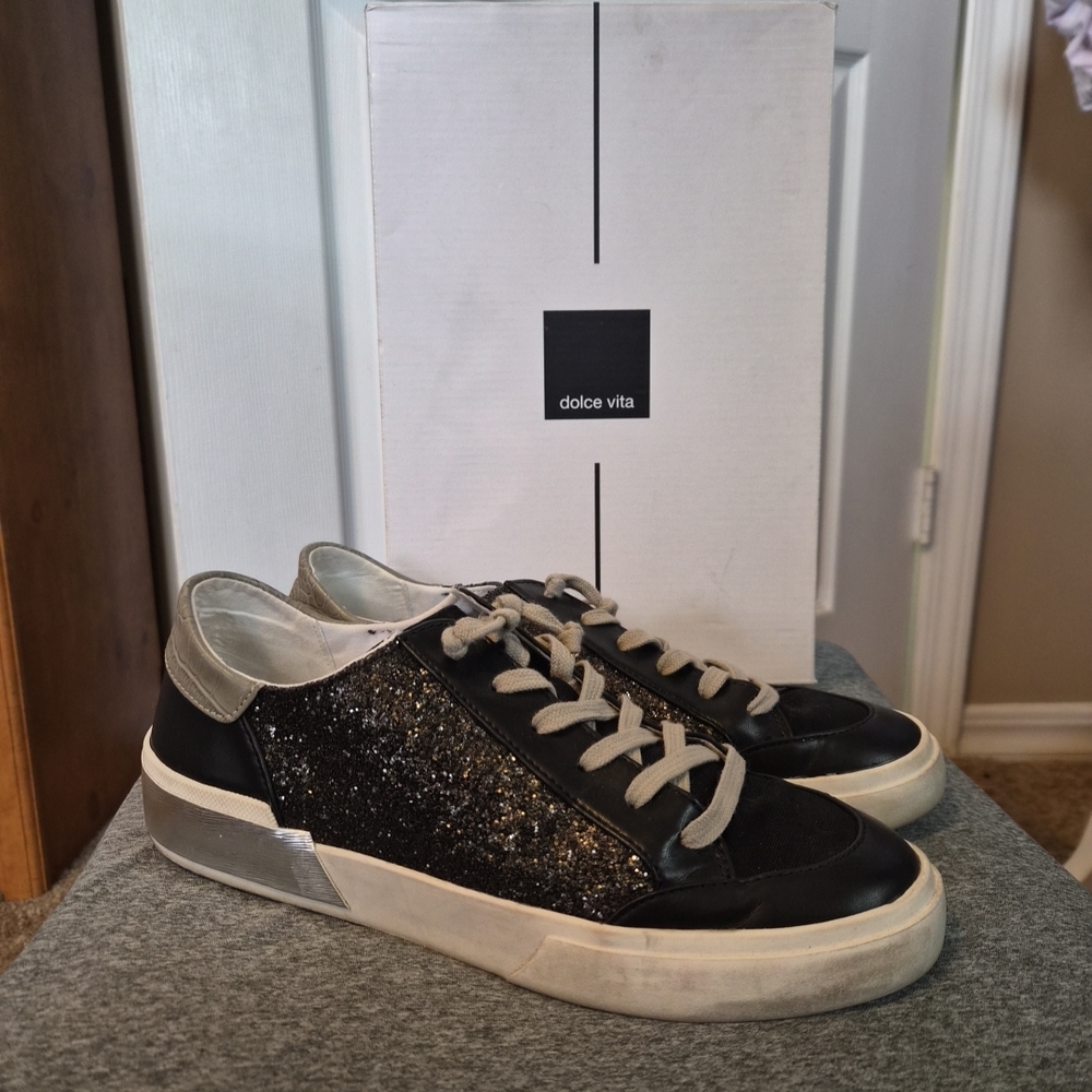 Women's Dolce Vita Zalika "Black Metallic Glitter" Sneakers Sz. 9.5